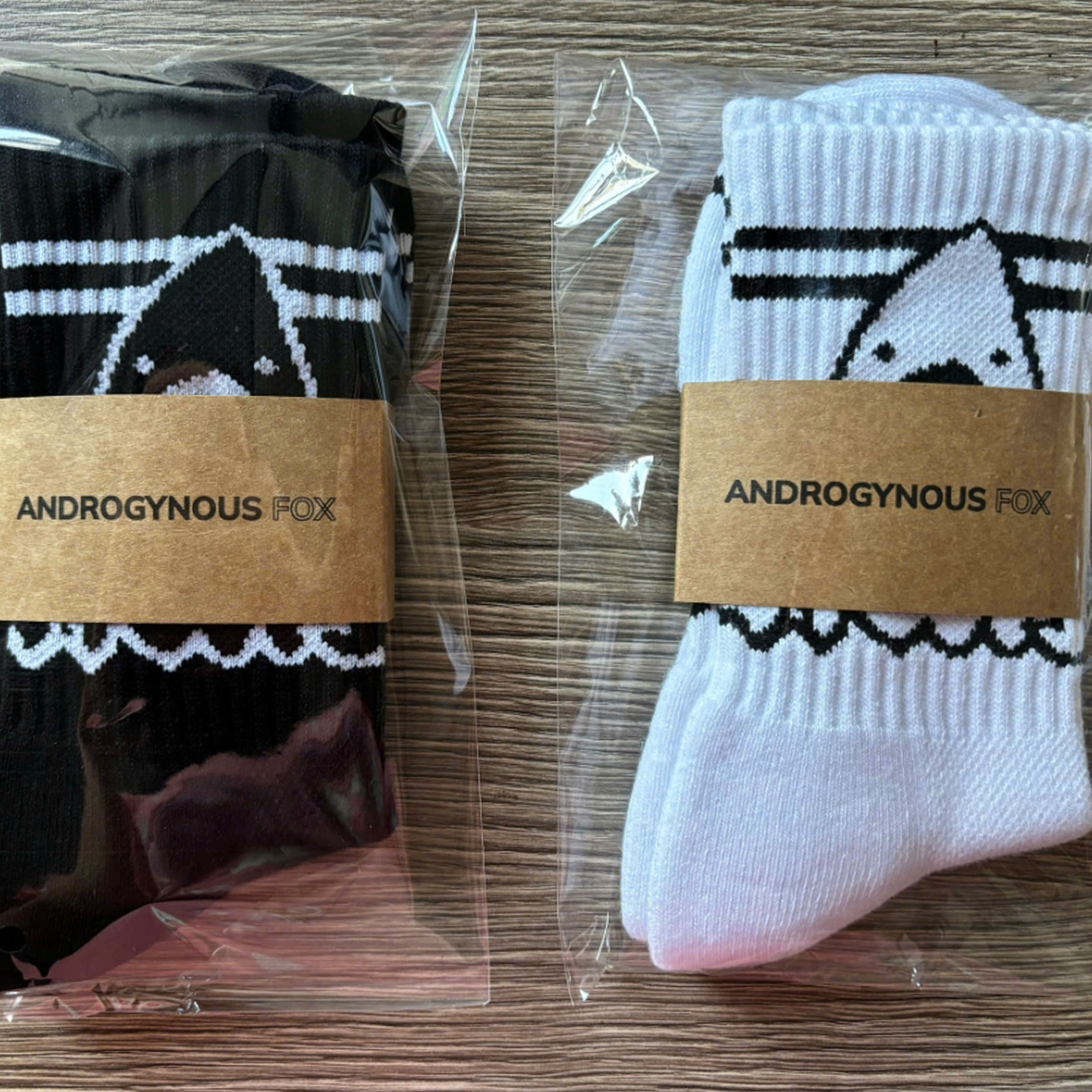 Androgynous Fox Ankle Biter socks in packaging — LGBTQ+ queer gift accessories