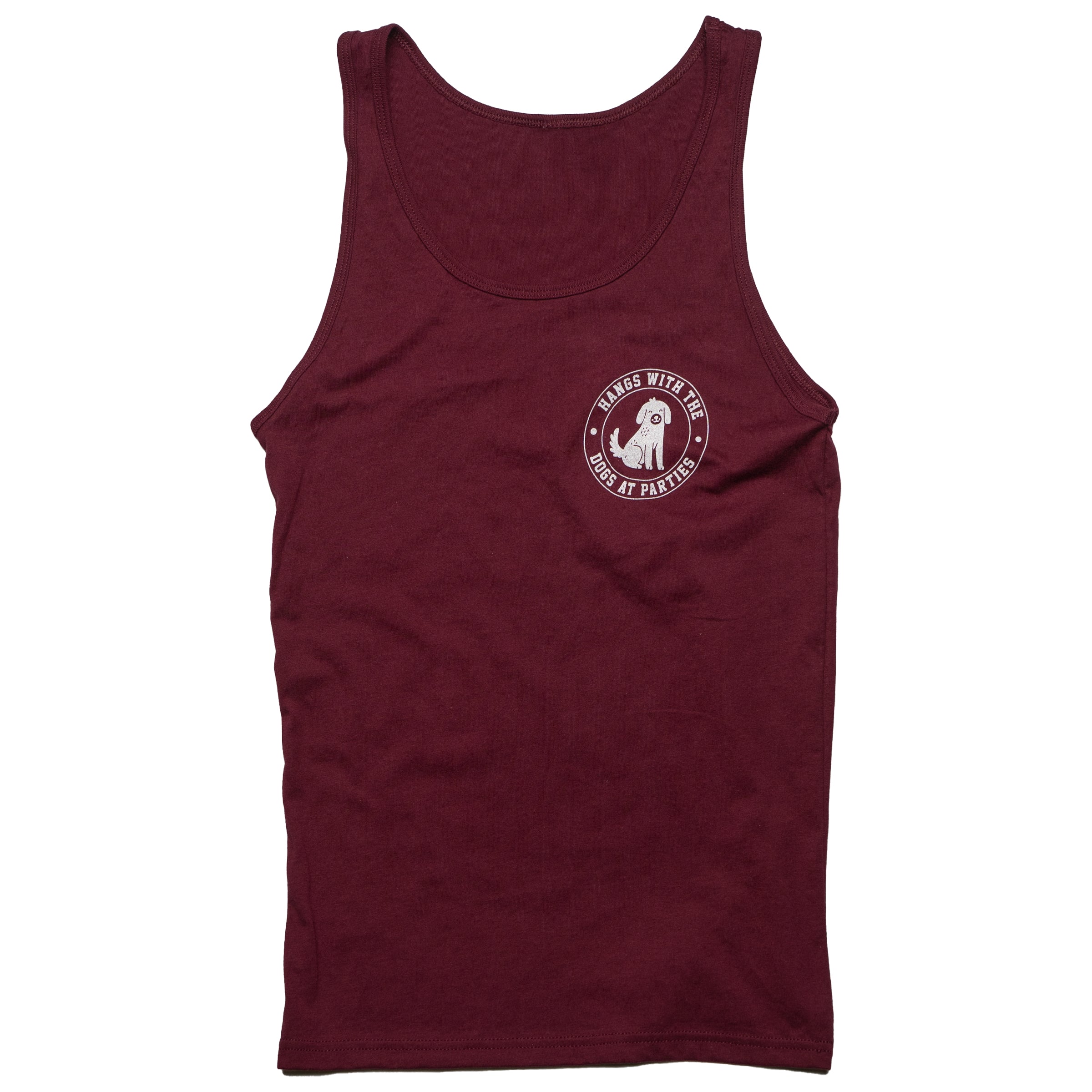 Hangs With The Dogs At Parties tank top in Deep Red styled — LGBTQ+ androgynous queer clothing