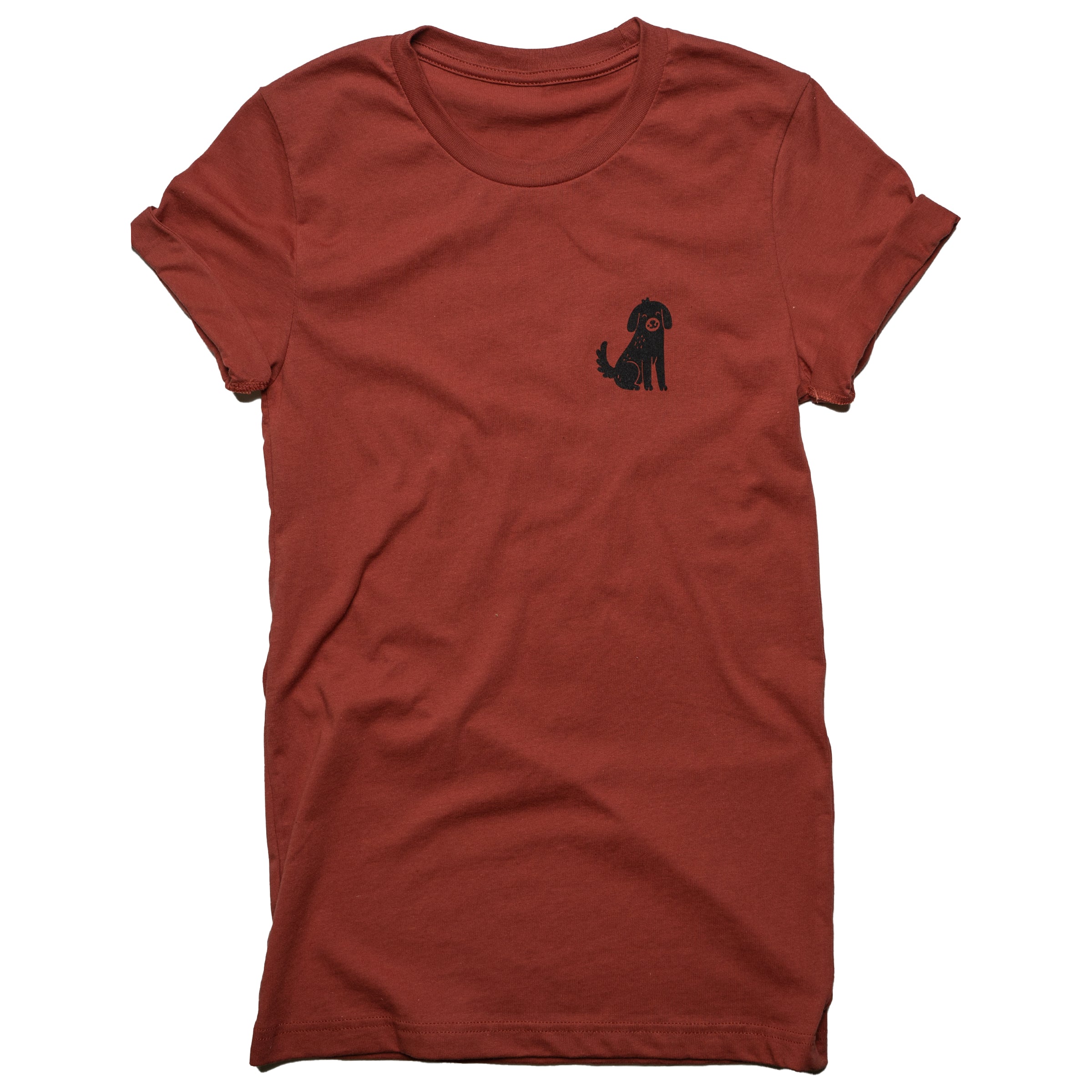 Hangs With The Dogs At Parties crew neck in Rust front — queer gender neutral graphic tee