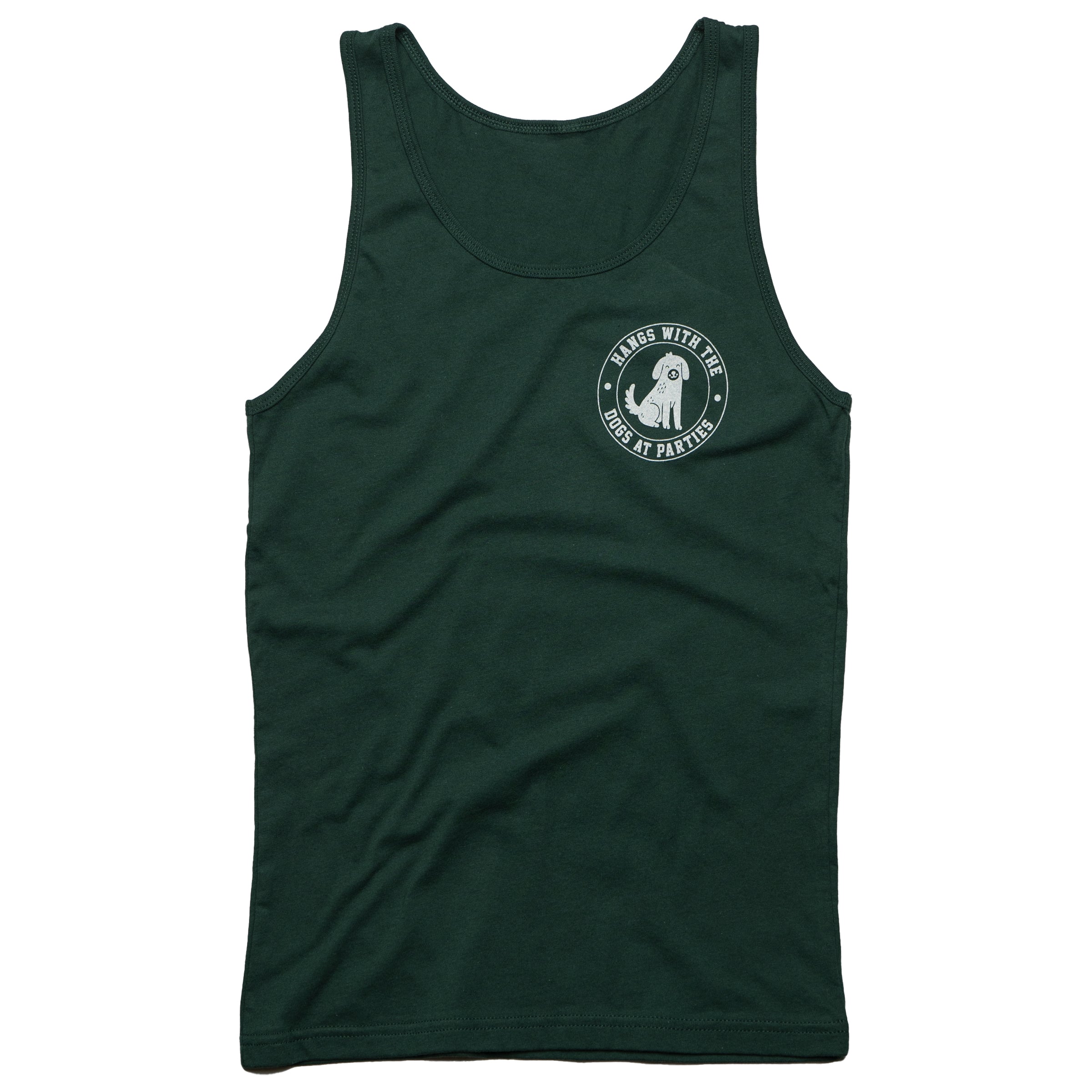Hangs With The Dogs At Parties tank top in Forest Green — queer LGBTQ+ graphic tank top