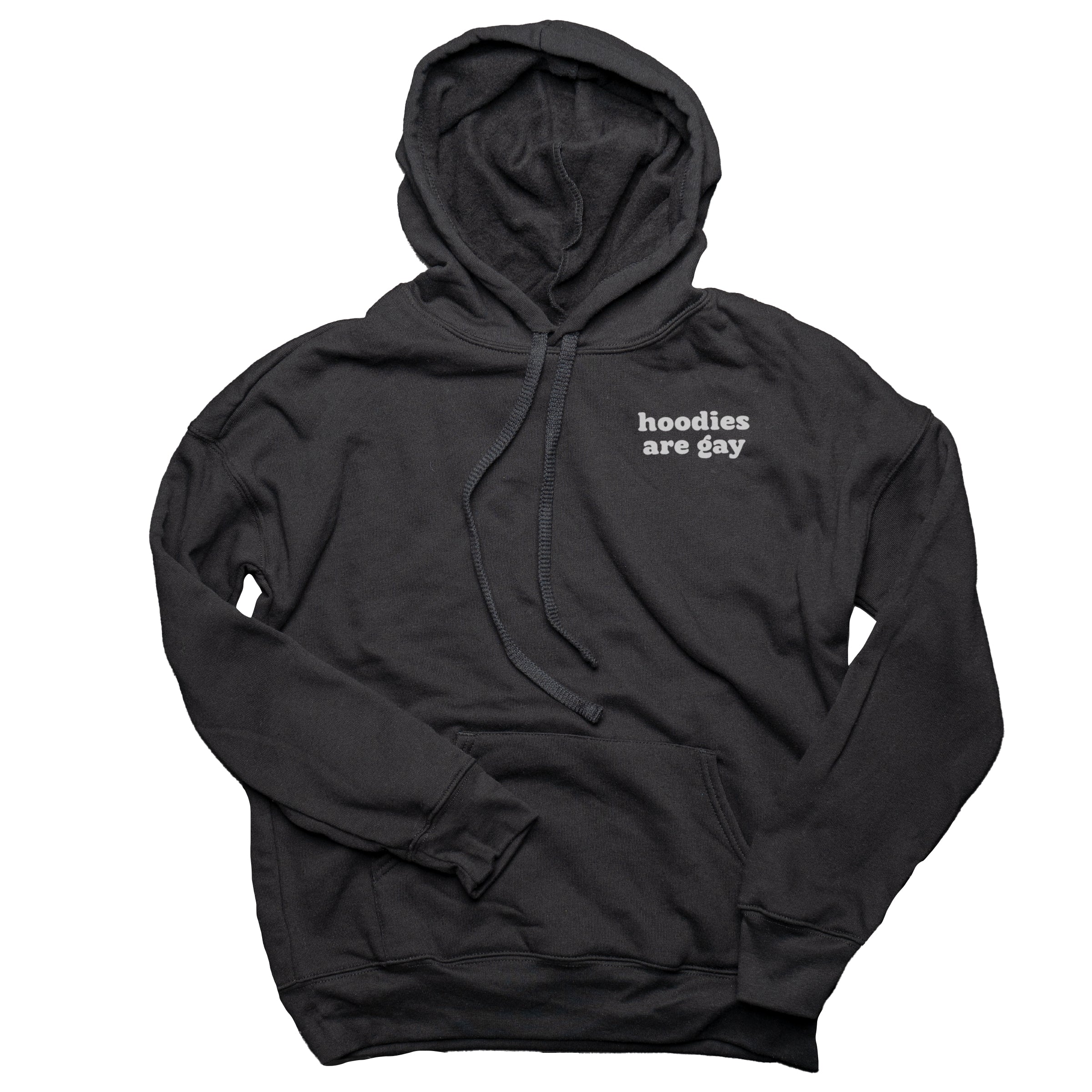 Hoodies Are Gay pullover hoodie in Black — non-binary androgynous fleece hoodie