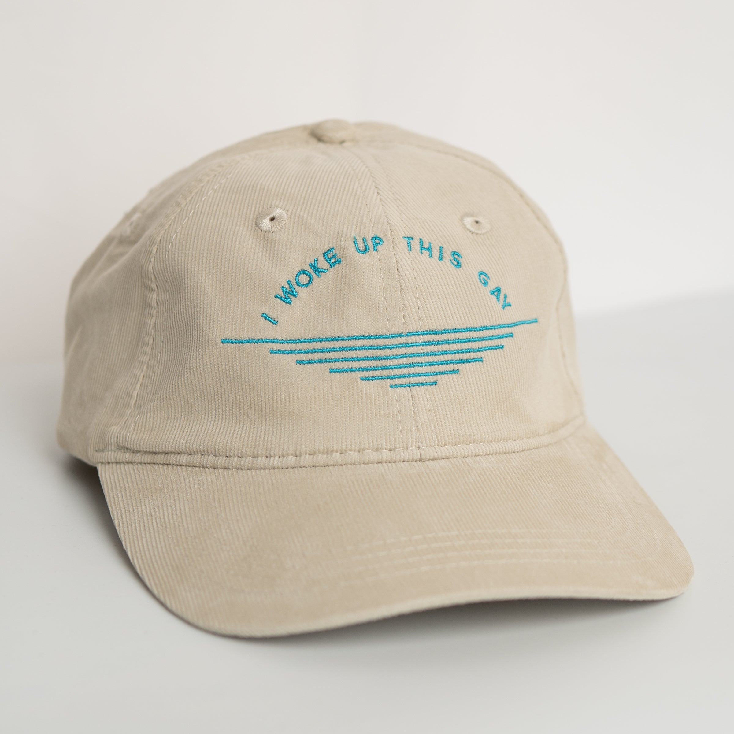 I Woke Up This Gay corduroy hat in Cream — gender neutral queer clothing accessory