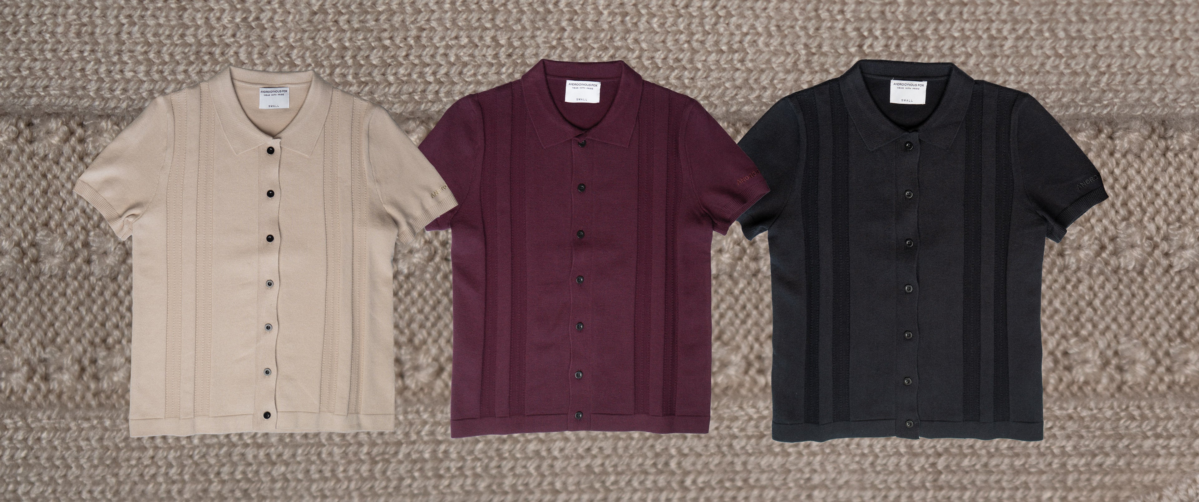 The Knit Camp Button Up — androgynous knit camp collar shirt designed for AFAB bodies