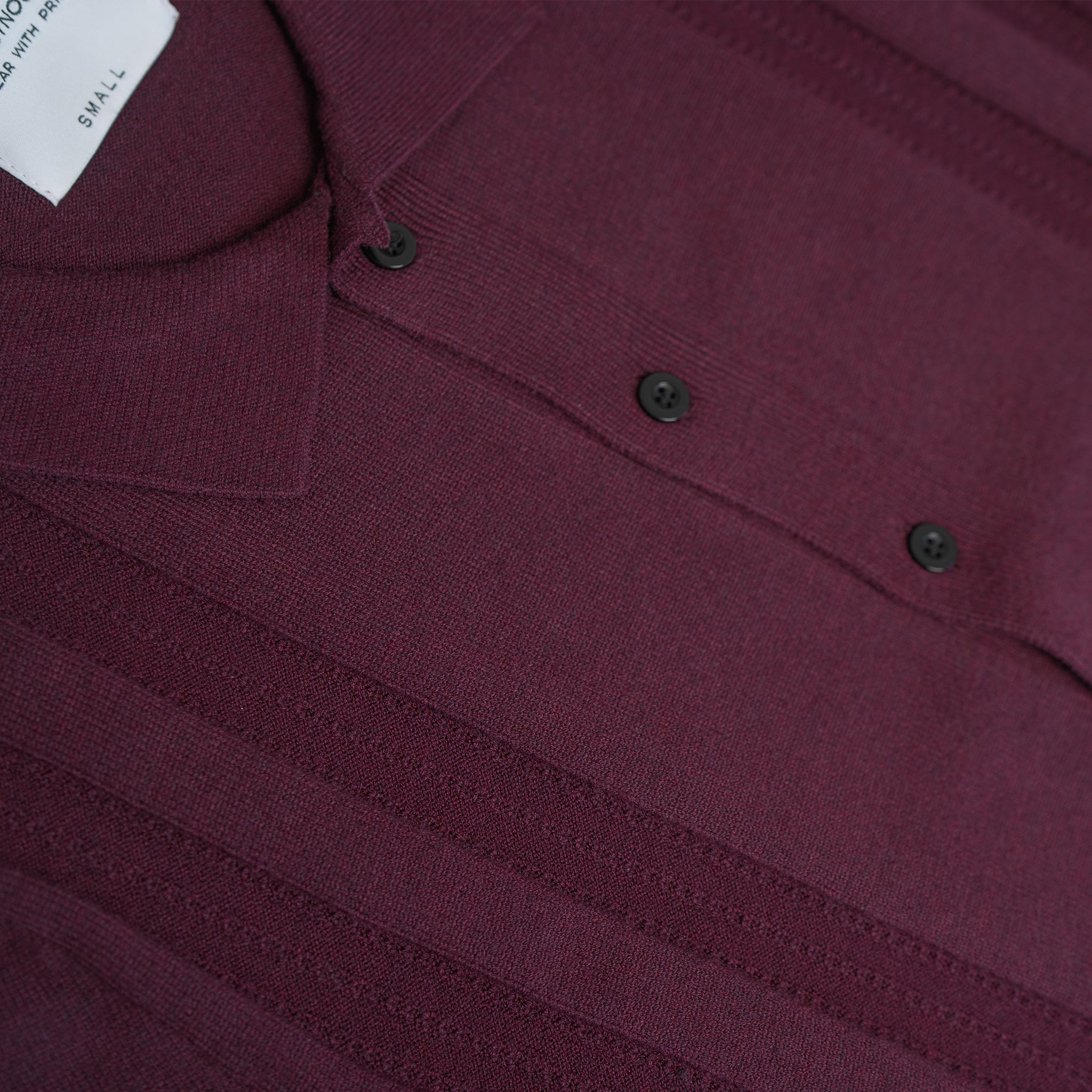 Knit Camp Button Up in Oxblood, stripe panel detail — Androgynous Fox androgynous button up shirt