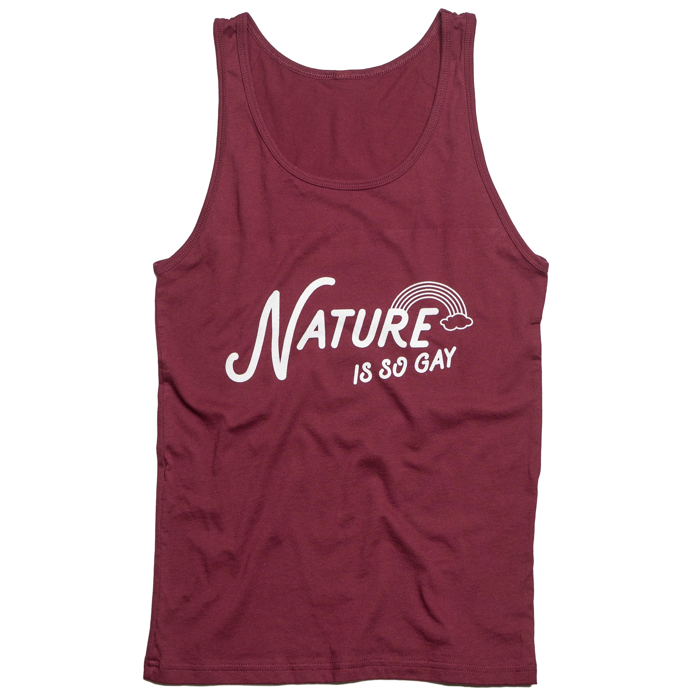 Nature Is So Gay tank top in Deep Red — LGBTQ+ gender neutral queer clothing