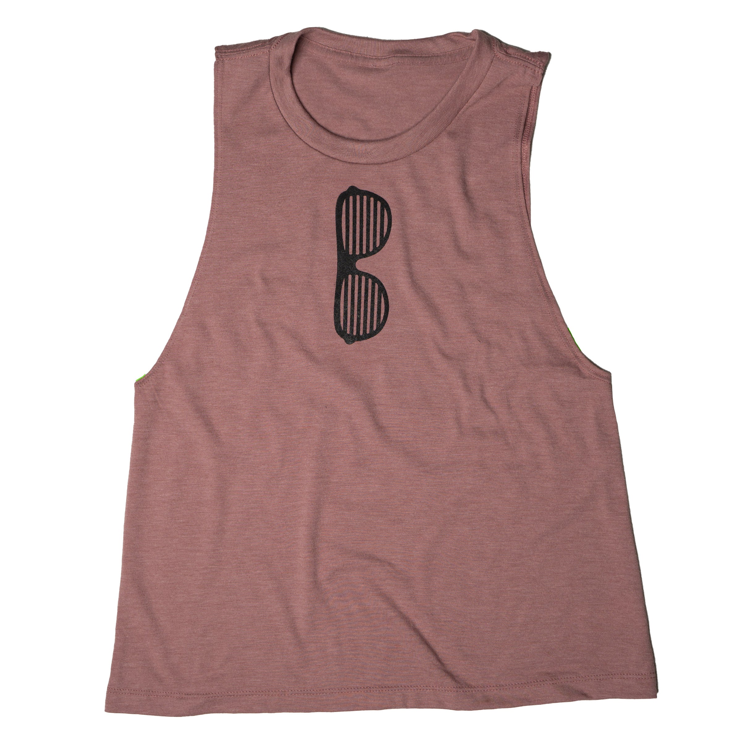 Shady Muscle Tank in Mauve with shutter shades print — queer owned androgynous tank
