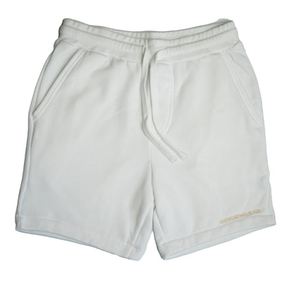 AF Sweatshorts in White — gender neutral queer shorts for non-binary style