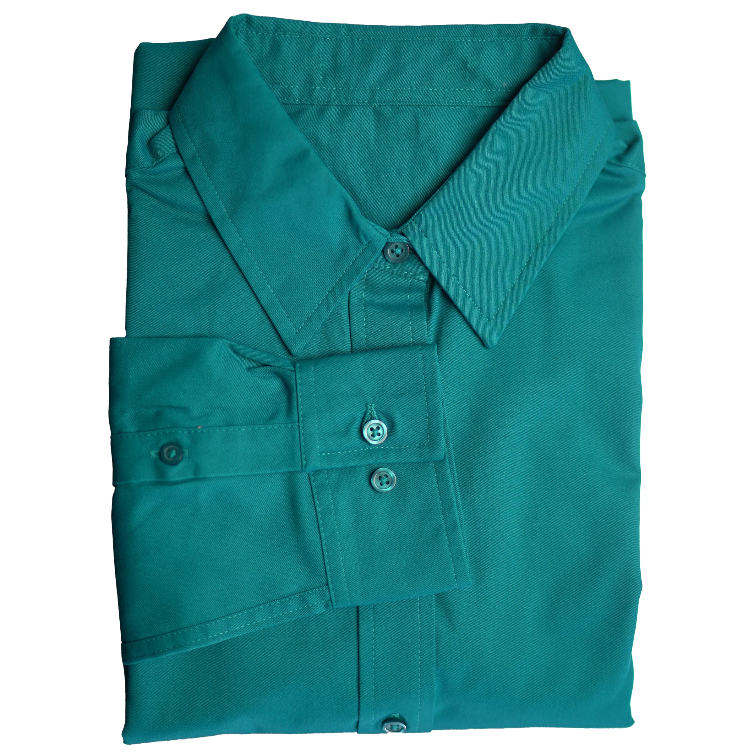 Swift Fox long sleeve button-up in Teal — gender neutral clothing for transmasc and queer style