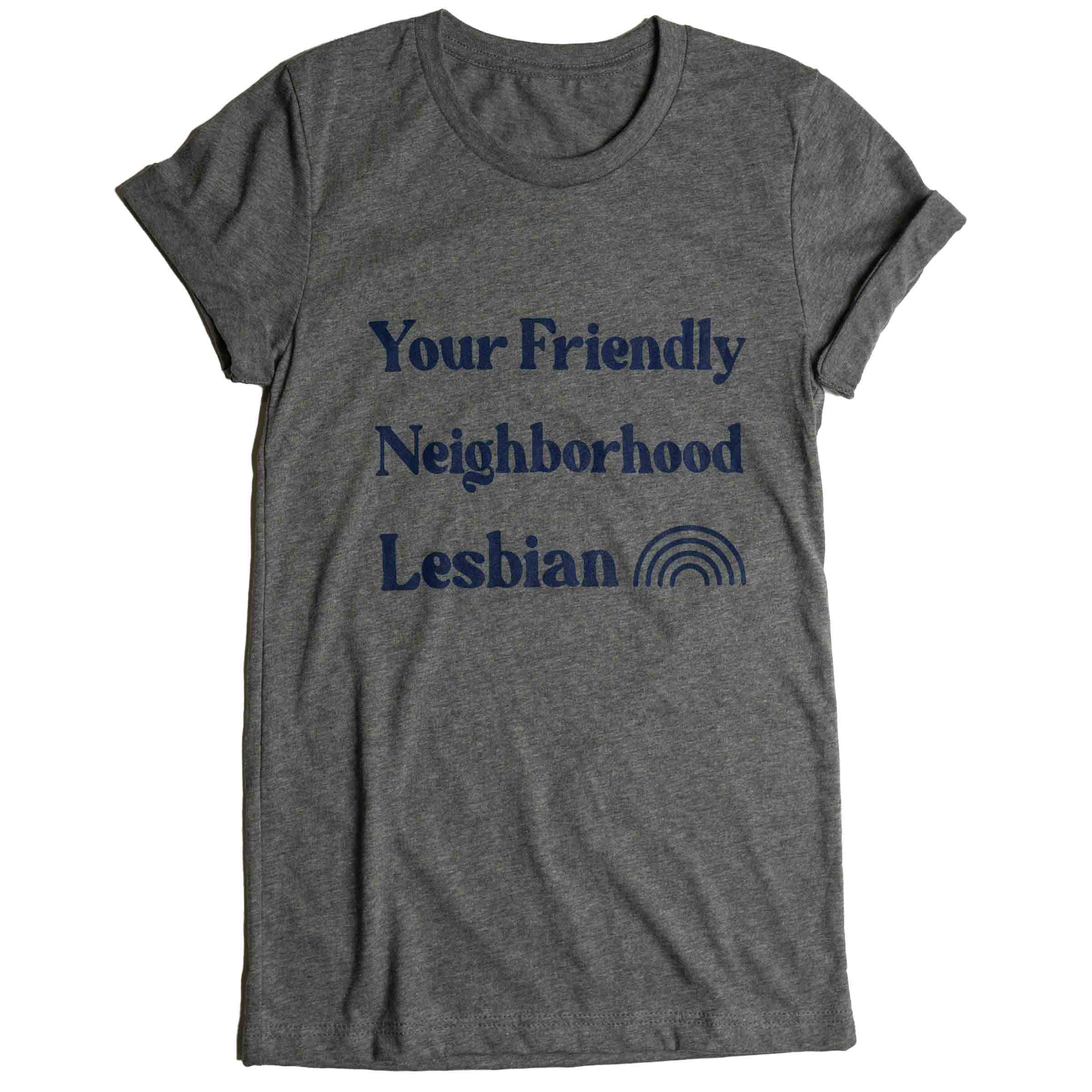 Your Friendly Neighborhood Lesbian crew neck tee in Grey — androgynous lesbian graphic tee for queer style