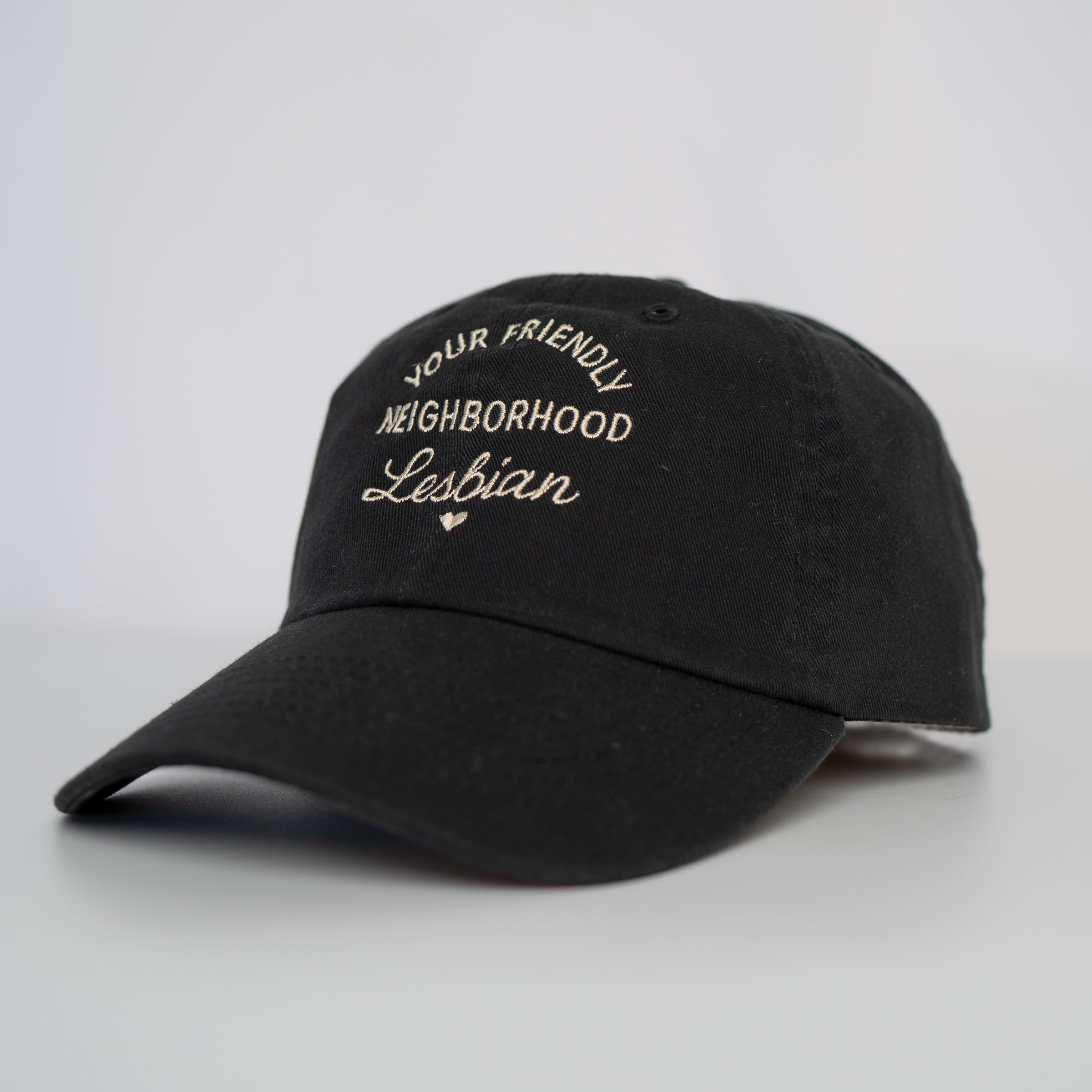 Your Friendly Neighborhood Lesbian embroidered hat in Black — butch masc lesbian accessory