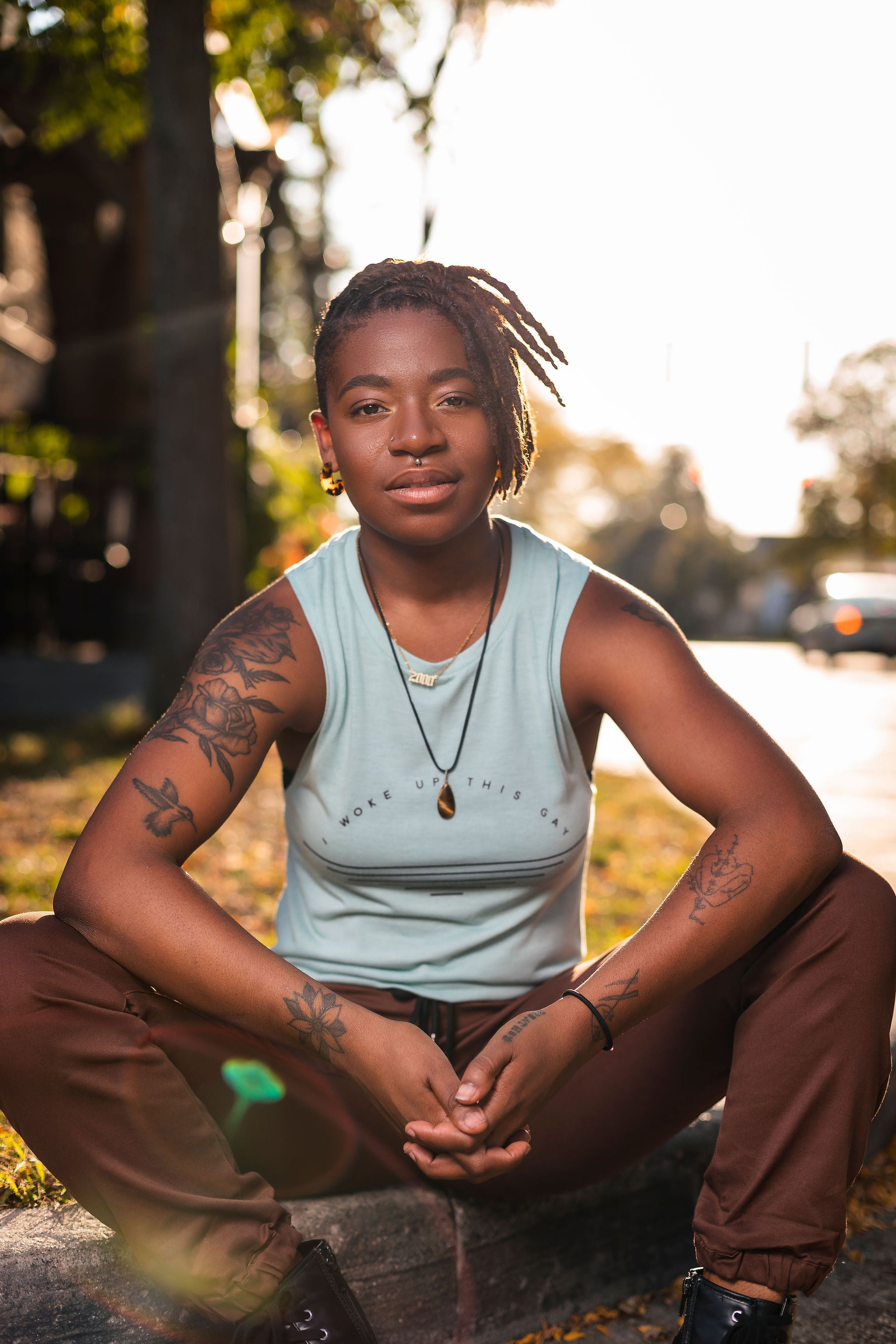 I Woke Up This Gay Muscle Tank on model — Androgynous Fox gender neutral tank top