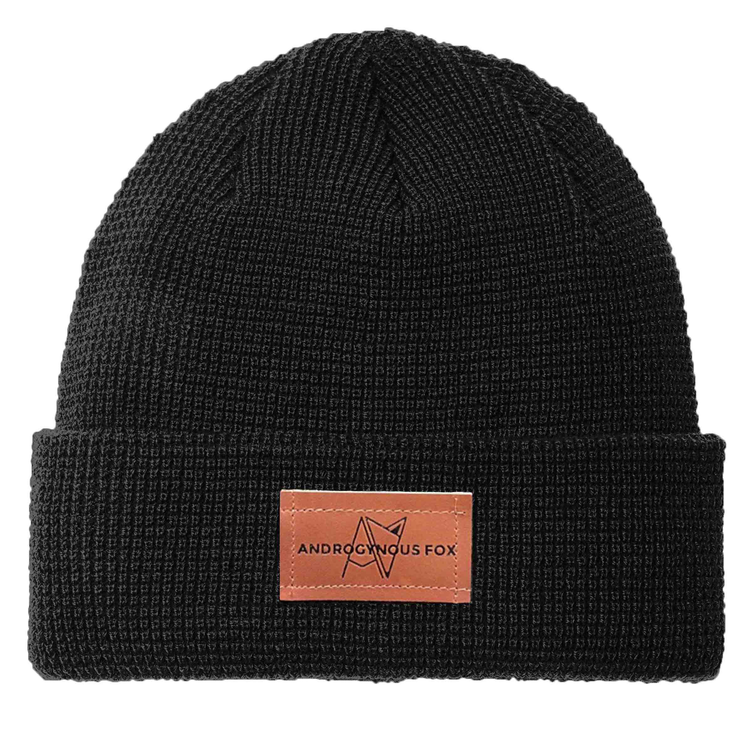 Androgynous Fox Thermal Knit Beanie in Black — gender neutral queer winter accessory