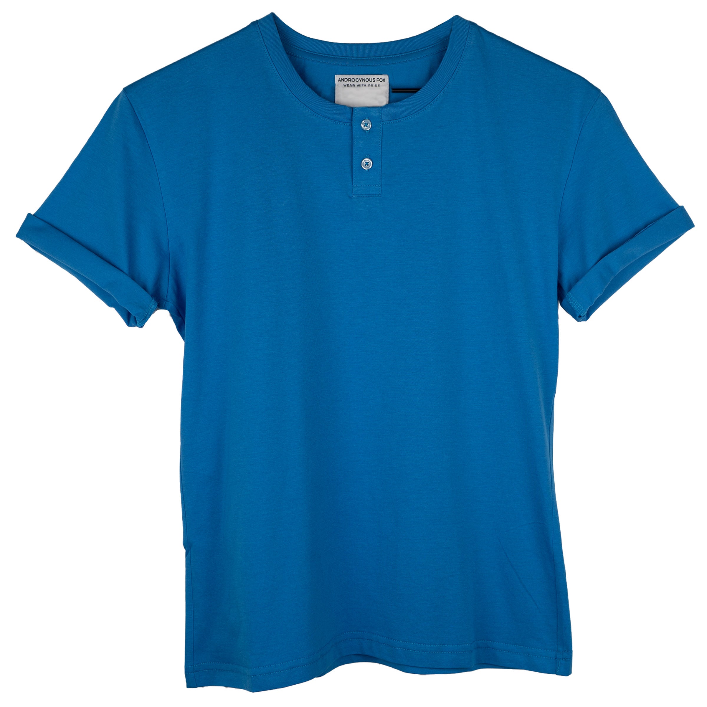 AF Mid-Length Henley in Cobalt — androgynous gender neutral shirt for queer style