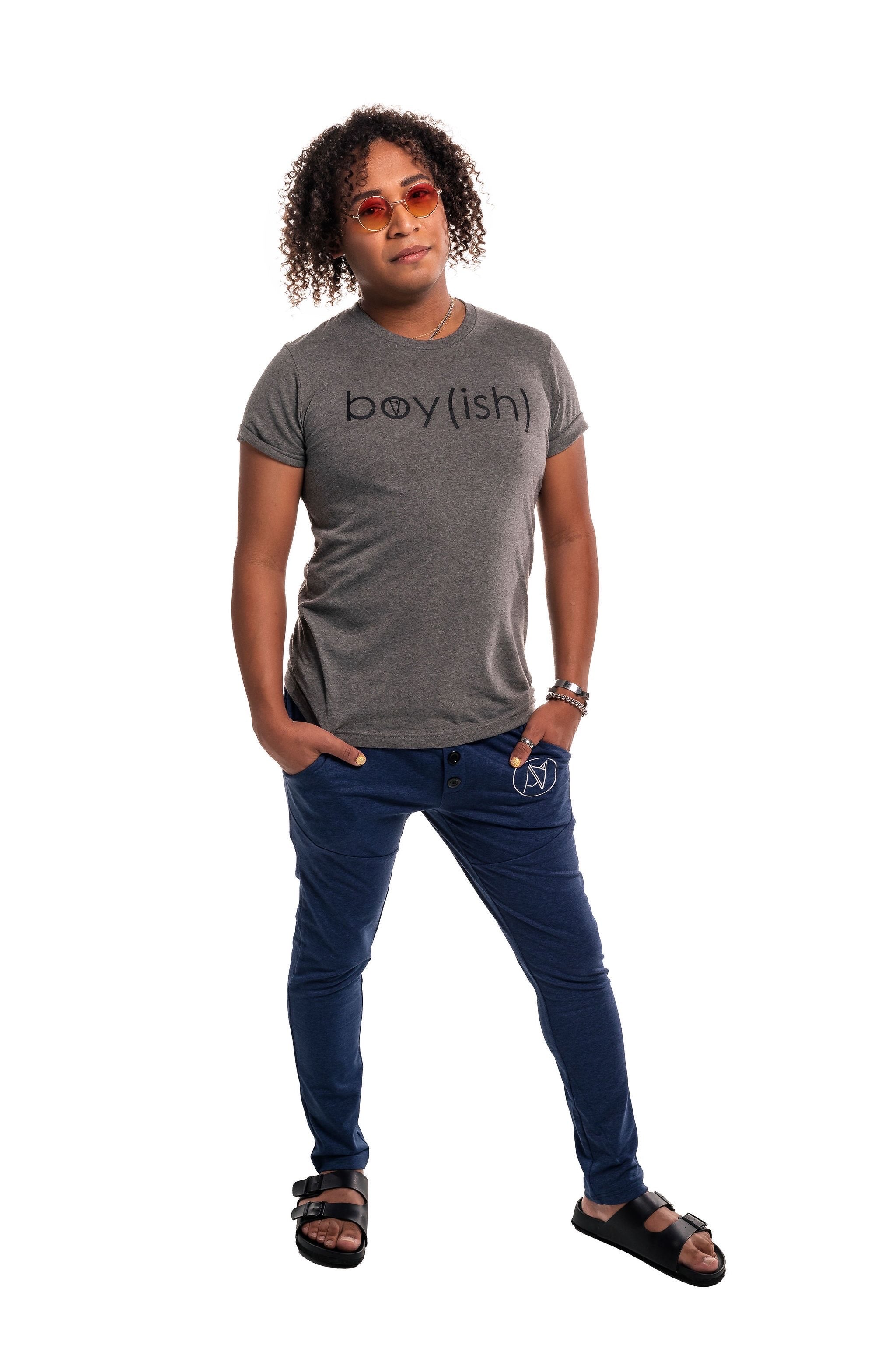 Androgynous Fox Jogger Sweats on model — androgynous pants