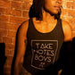 Model wearing black-heather ' take notes boys' tank top by Androgynous Fox.