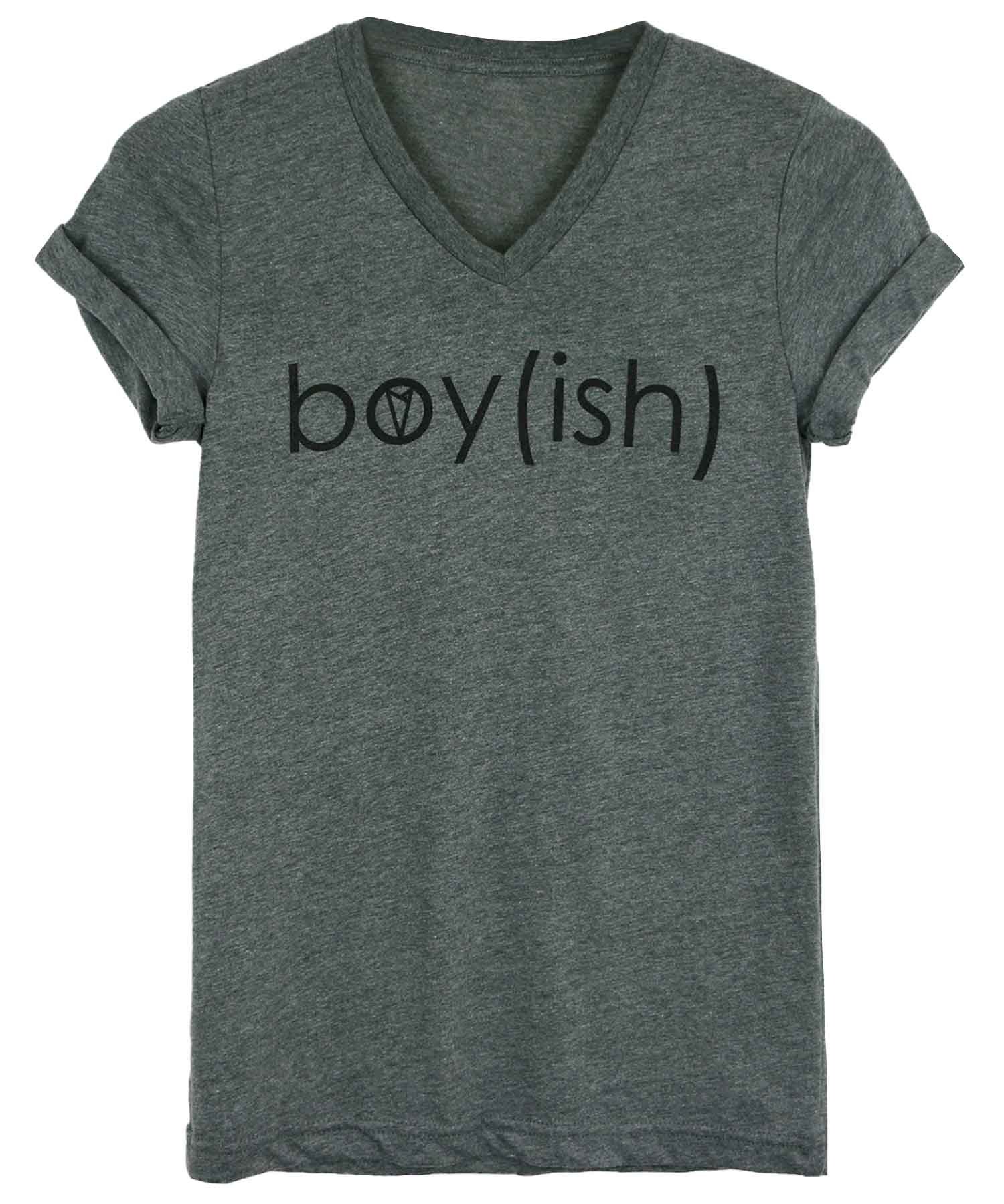 Boy(ish) V Neck in Grey on model — gender fluid non-binary queer clothing