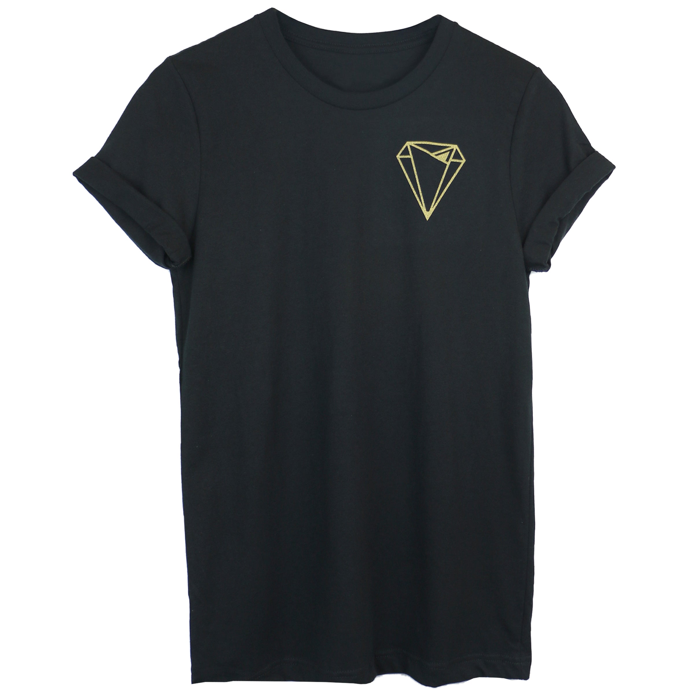 DITR Badge crew neck in Black with gold ink geometric fox diamond — androgynous queer graphic tee