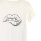 Androgynous Fox wide neck white tee-shirt with large lips printed in black. 