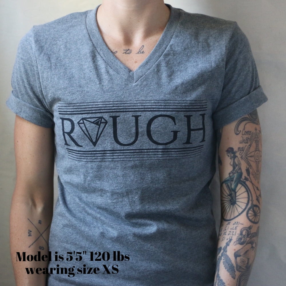 Rough V Neck in Grey — gender neutral androgynous queer graphic tee