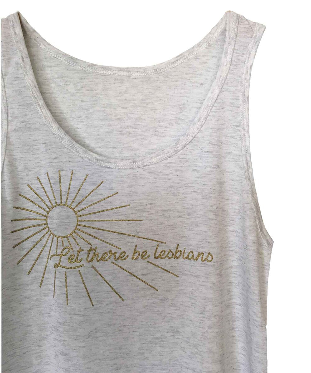 Let There Be Lesbians tank top in White Speckle — gender neutral lesbian queer clothing