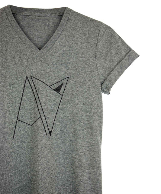 Grey Androgynous For Logo V-neck with cuffed sleeves