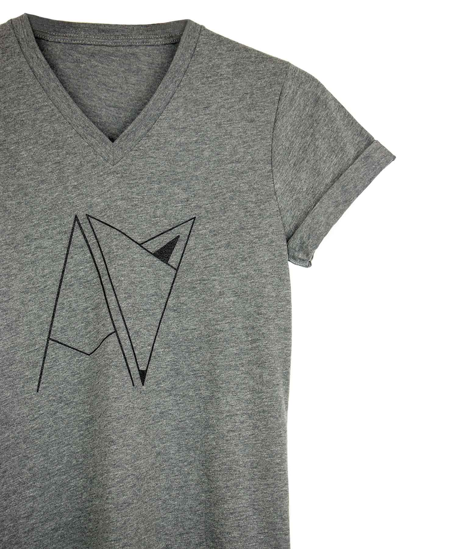 Androgynous Fox logo V-neck in Grey with cuffed sleeves — gender neutral queer clothing
