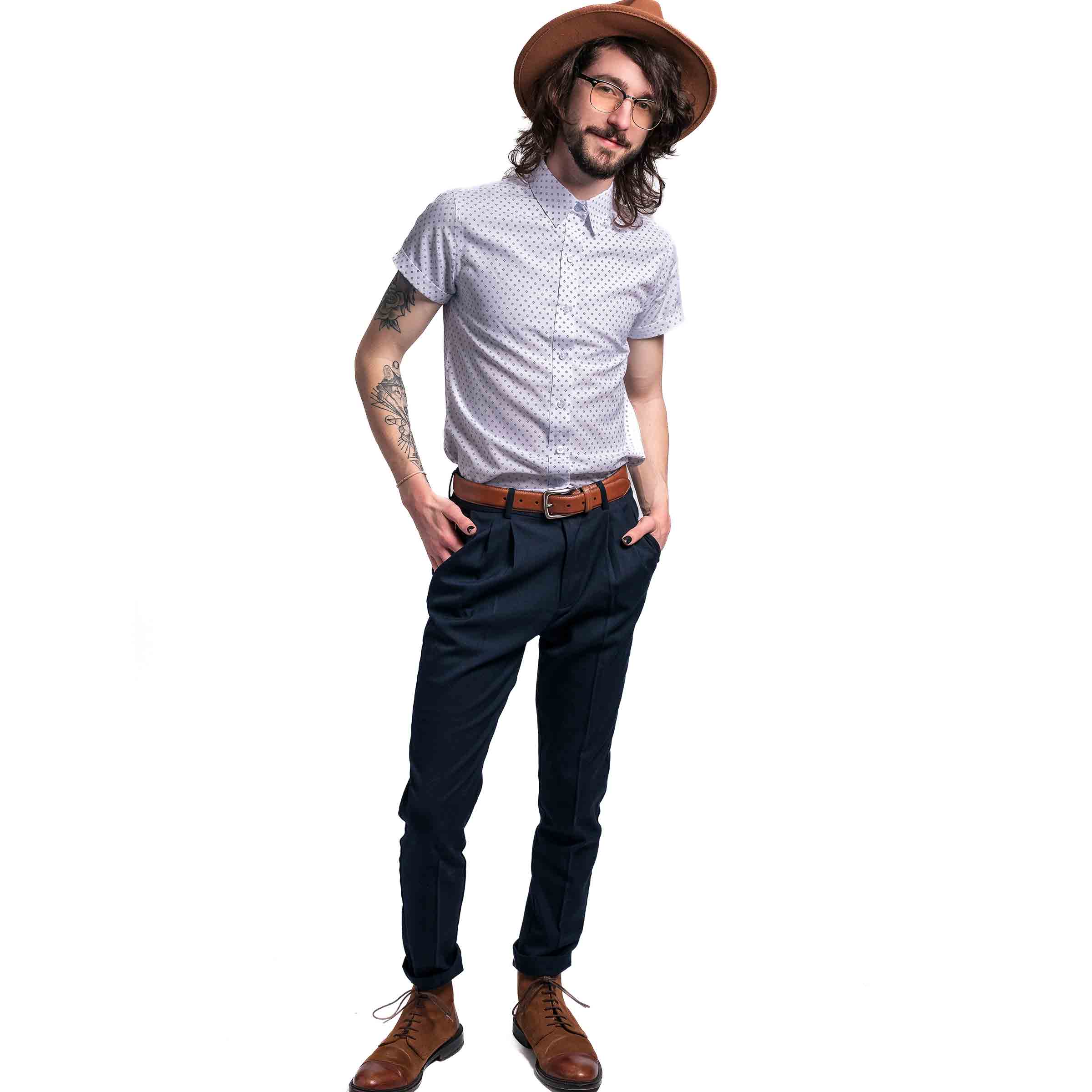 Pleated Slim Pant on model — Androgynous Fox androgynous pants