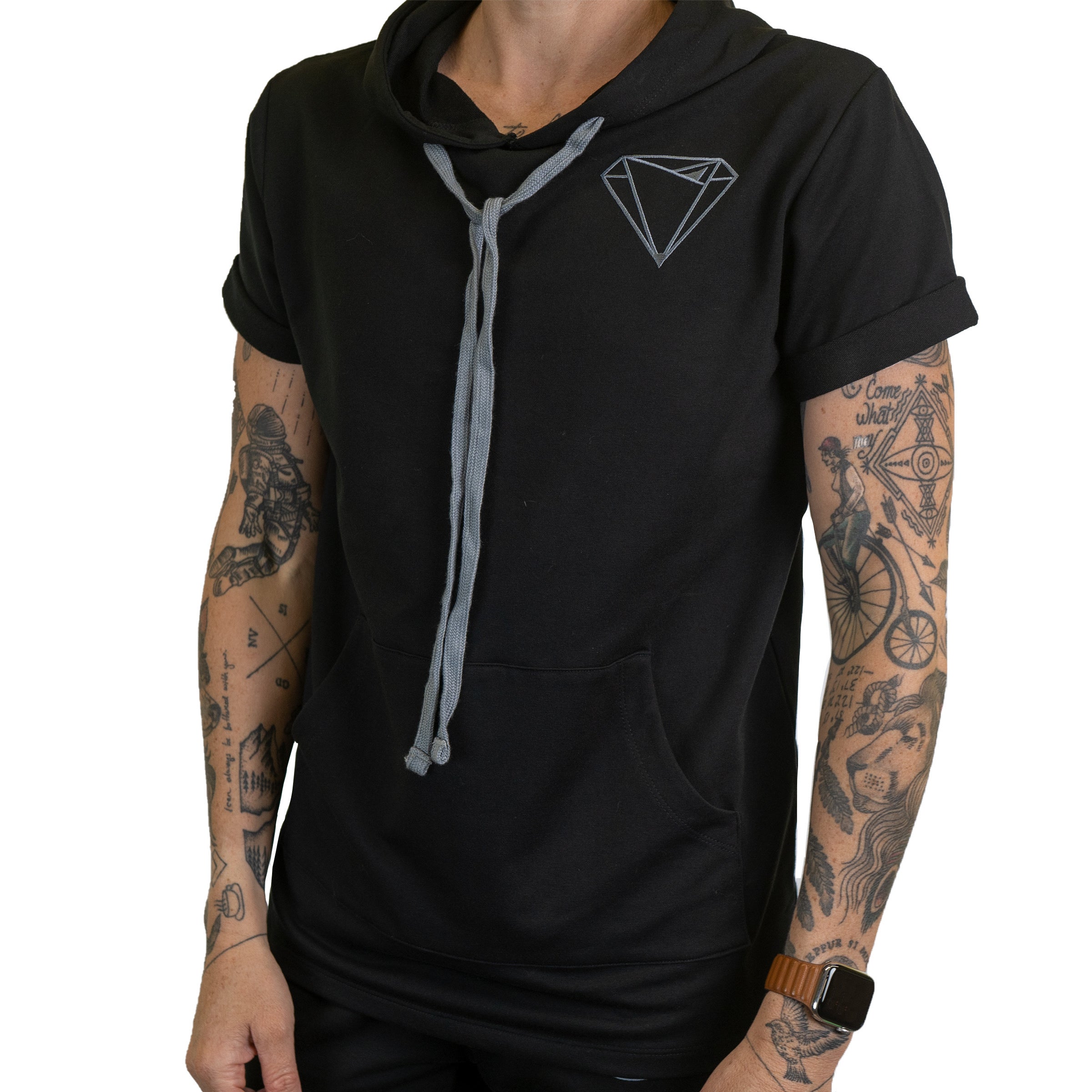 DITR French Terry Short Sleeve Hoodie in Black — Androgynous Fox gender neutral hoodie for queer style