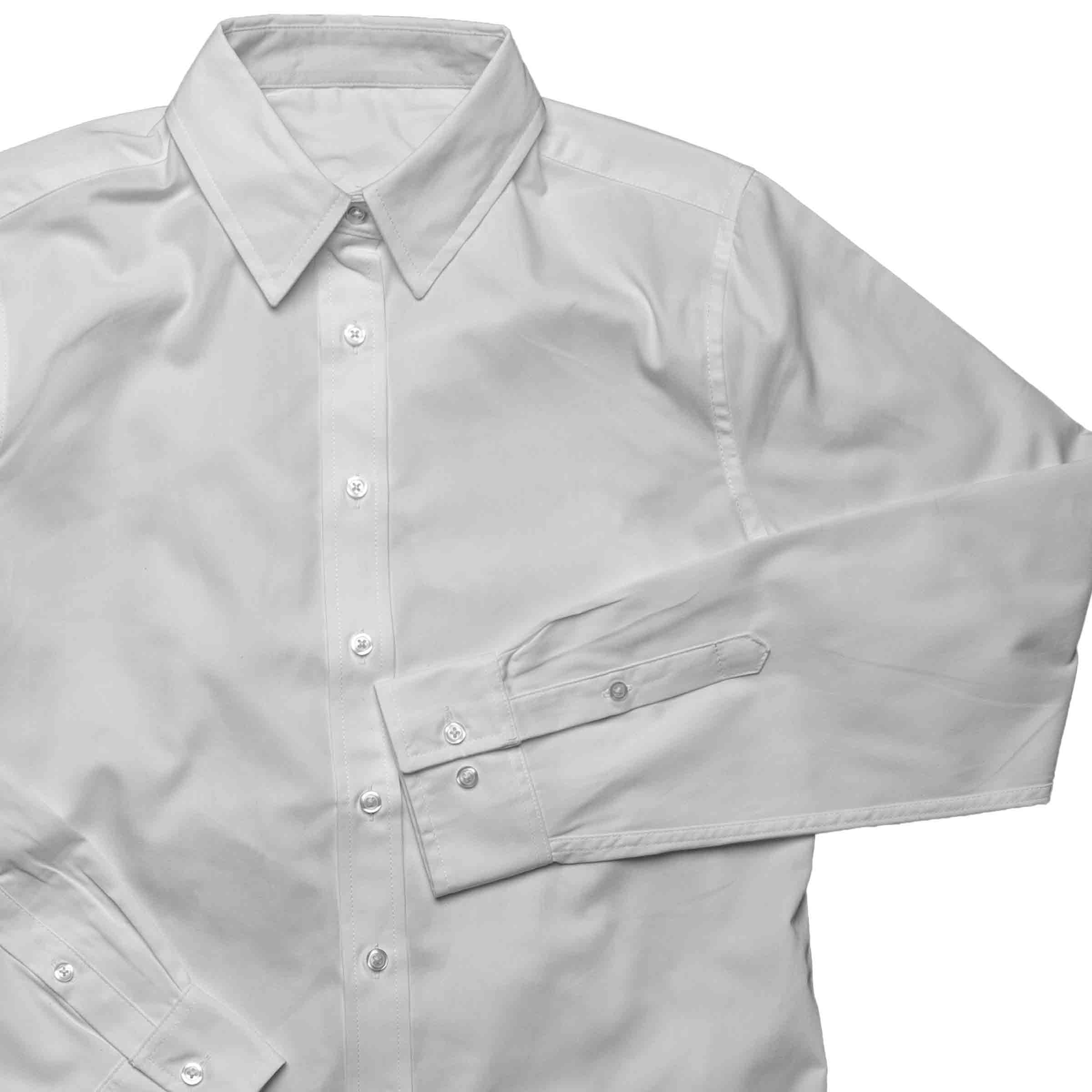 Swift Fox long sleeve button-up in White — gender neutral dress shirt for non-binary style