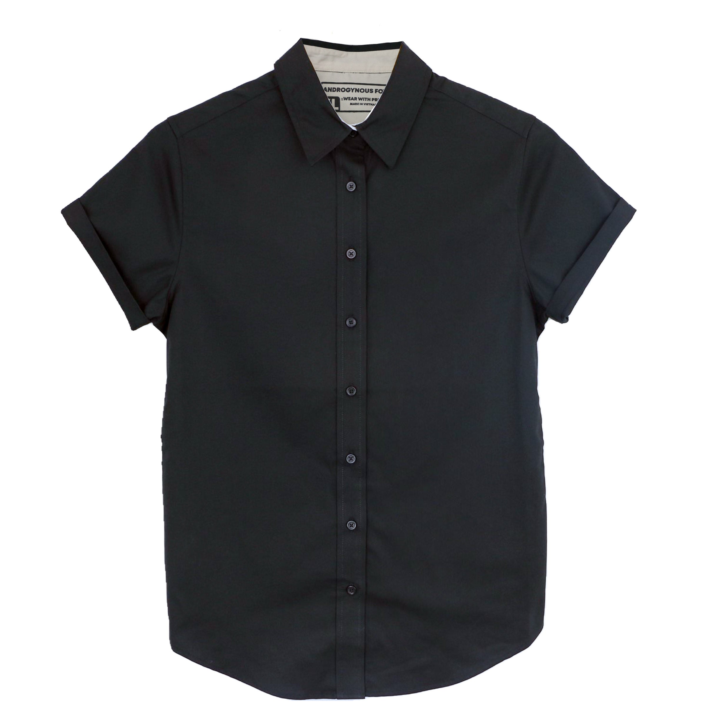 Swift Fox Button Up Short Sleeve in Black — Androgynous Fox androgynous button up shirt