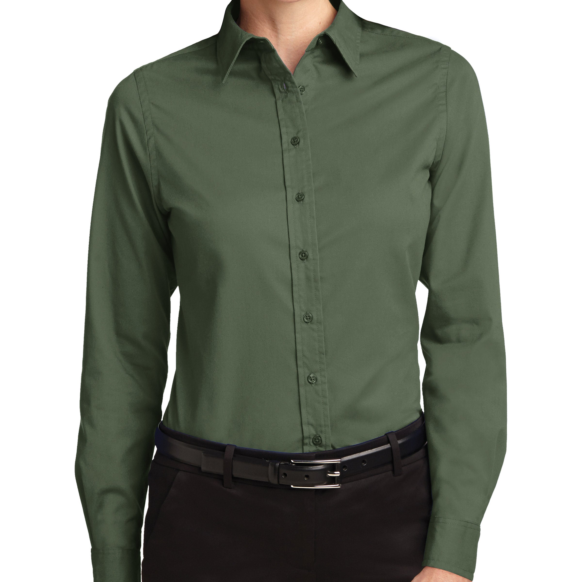 Swift Fox long sleeve button-up in Army — androgynous shirt for queer and masc style