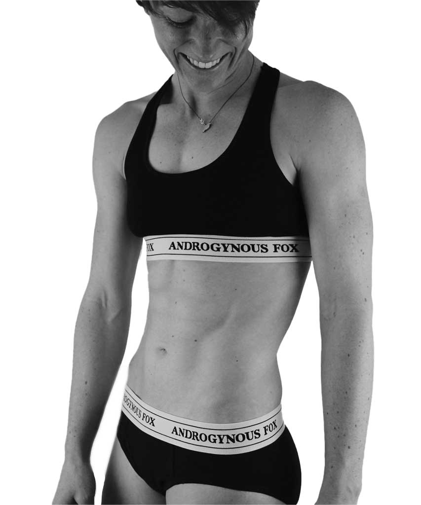 Model in Androgynous Fox toppers and briefs.