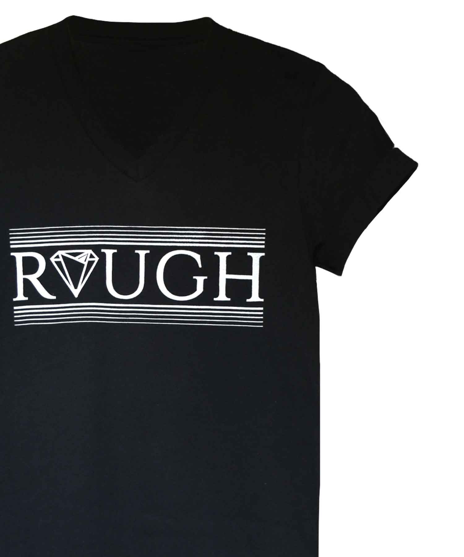 Rough V Neck in Black — androgynous queer graphic tee for non-binary style