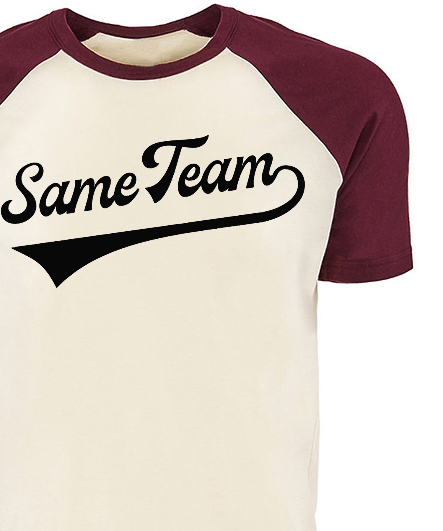 short sleeve maroon Same Team baseball tee by Androgynous Fox